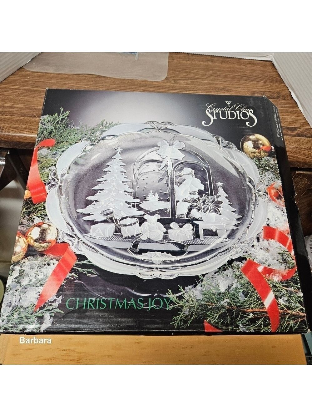 Vintage 1992 Crystal Clear Studios Christmas Holiday Glass Platter